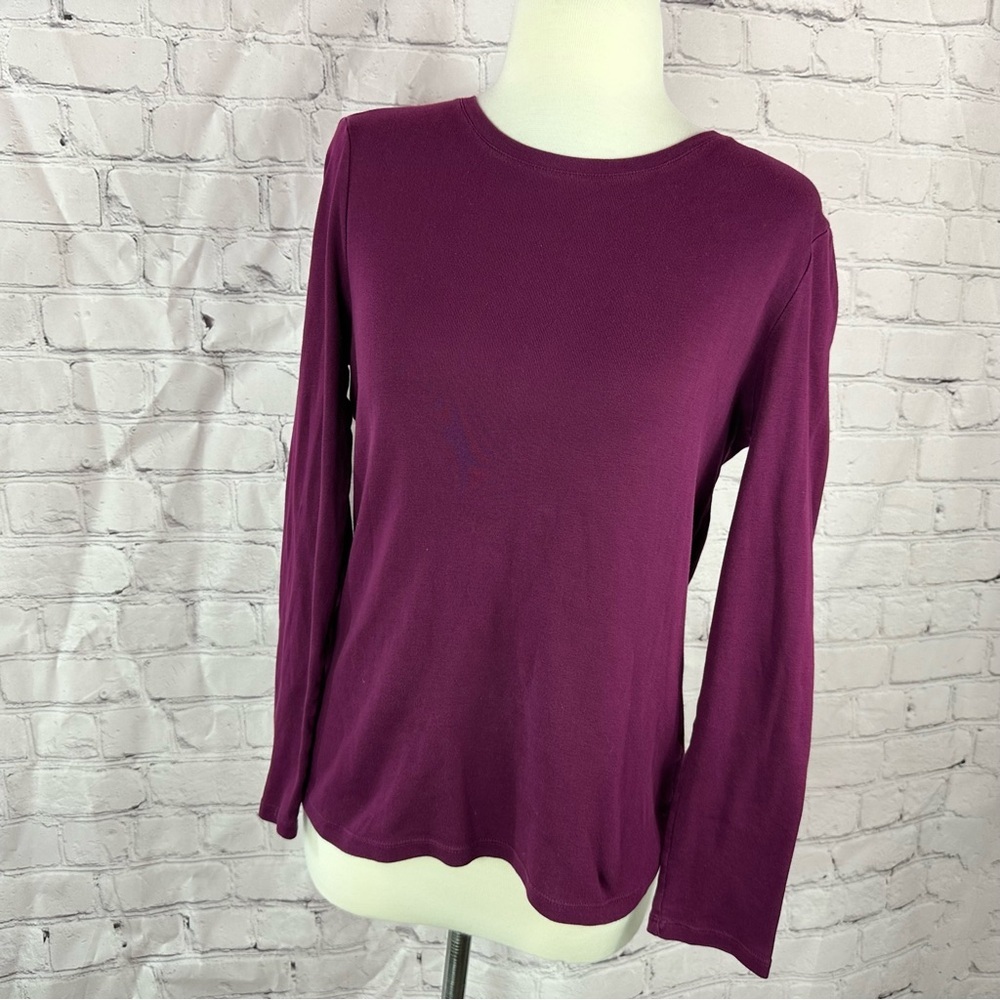 Talbots RASPBERRY Plum Long Sleeve Top cotton Tee petite womens Mp layer